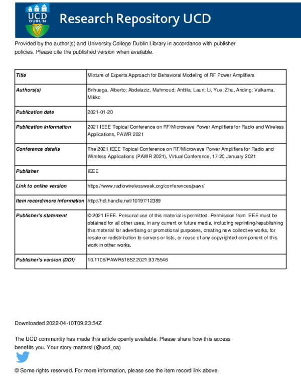 (PDF) Mixture of Experts Approach for Behavioral Modeling of RF Power ...