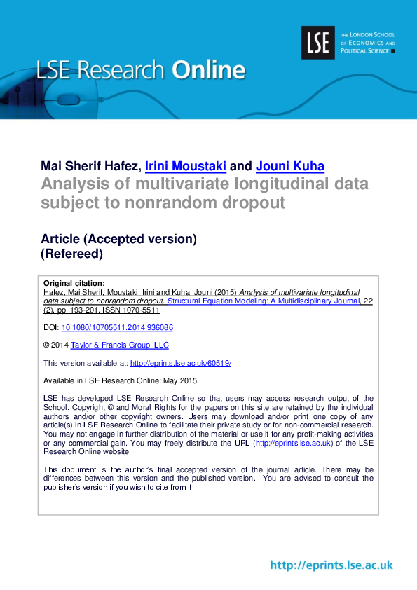 (PDF) Analysis of Multivariate Longitudinal Data Subject to Nonrandom ...