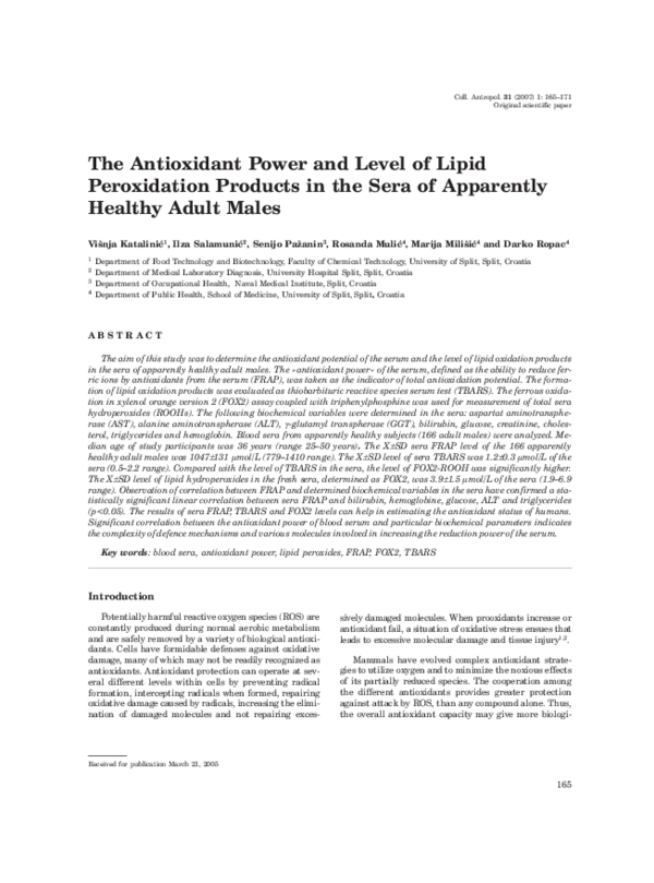 (PDF) The antioxidant power and level of lipid peroxidation products in ...