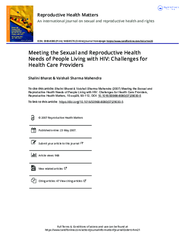 (PDF) Meeting the Sexual and Reproductive Health Needs of People Living ...