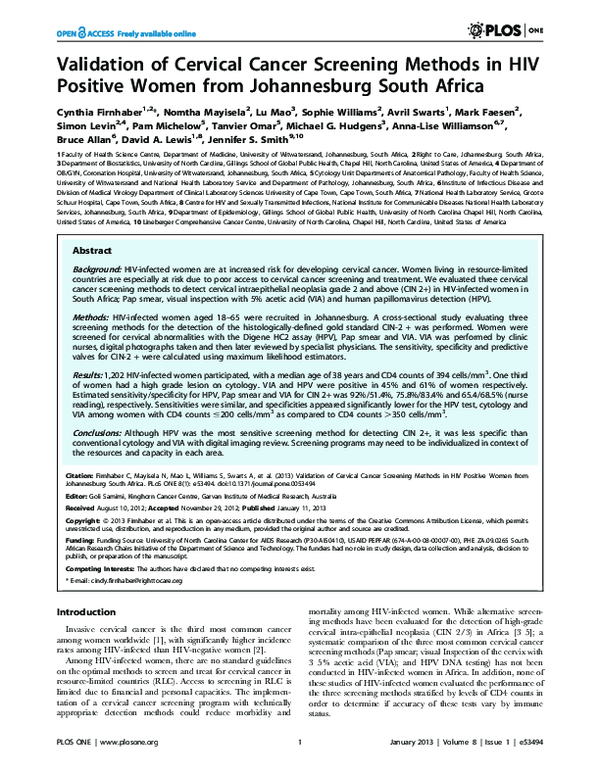 (PDF) Validation of Cervical Cancer Screening Methods in HIV Positive ...