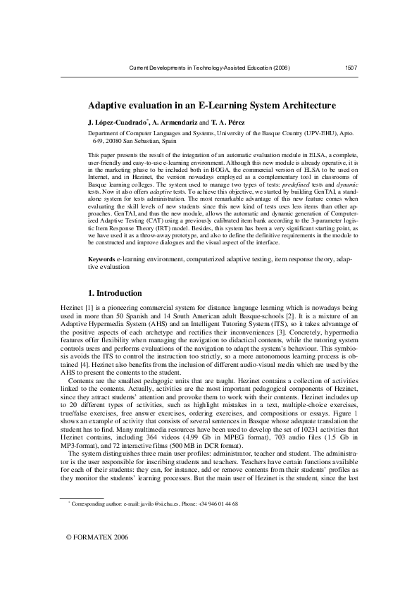 (PDF) Adaptive evaluation in an E-Learning System Architecture