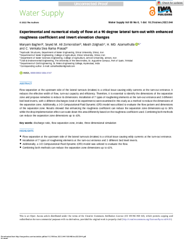 (PDF) Experimental and numerical study of flow at a 90 degree lateral ...