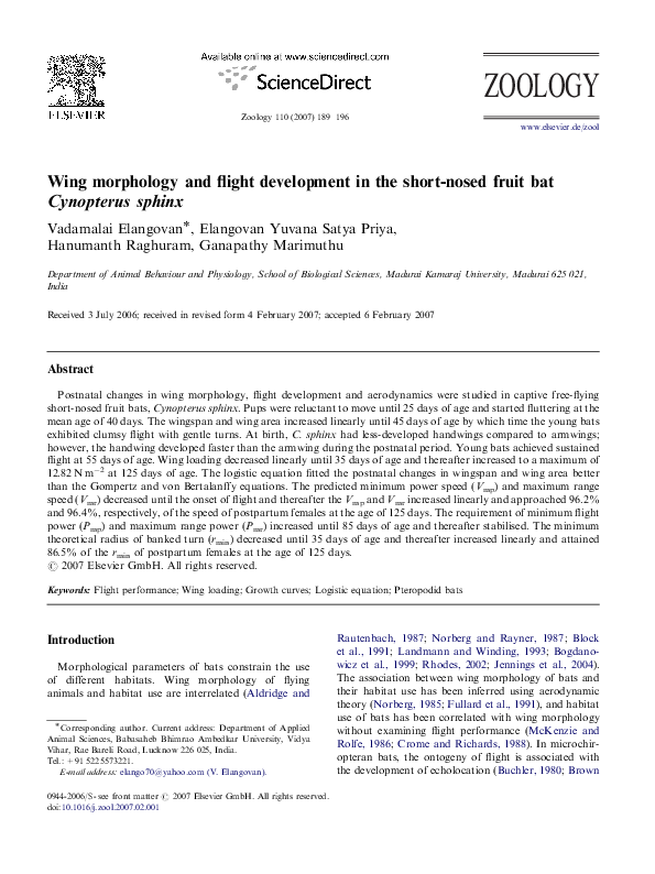 (PDF) Postnatal development, wing morphology and flight development of ...