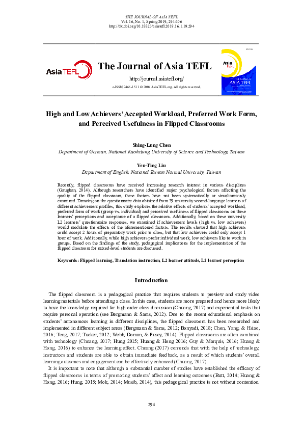 (PDF) High and Low Achievers’ Accepted Workload, Preferred Work Form ...