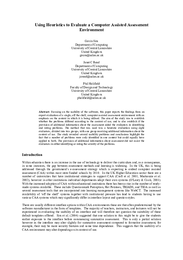 (PDF) Using Heuristics to Evaluate a Computer Assisted Assessment ...
