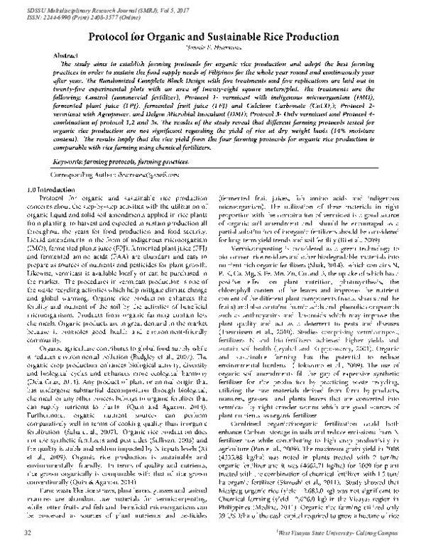 (PDF) Protocol for Organic and Sustainable Rice Production