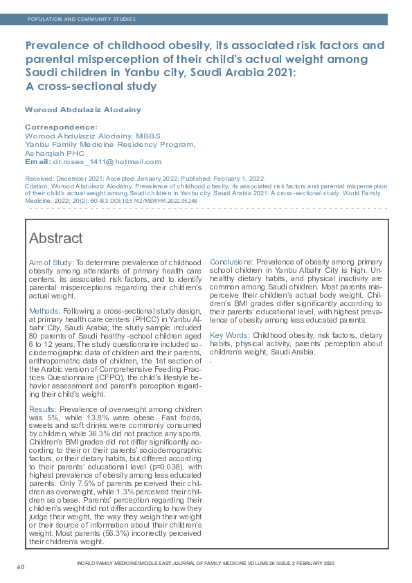 (PDF) Prevalence of childhood obesity, its associated risk factors and ...
