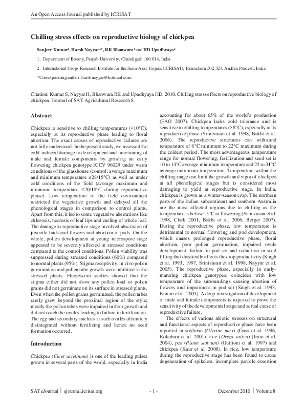 (PDF) Chilling stress effects on reproductive biology of chickpea