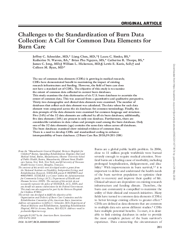 (PDF) Challenges to the Standardization of Burn Data Collection: A Call ...