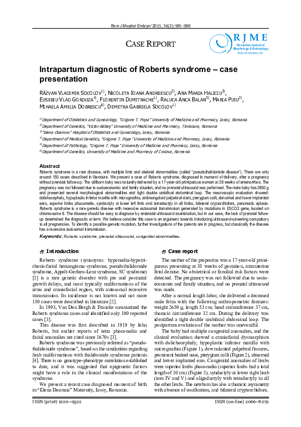 (PDF) Intrapartum diagnostic of Roberts syndrome - case presentation ...