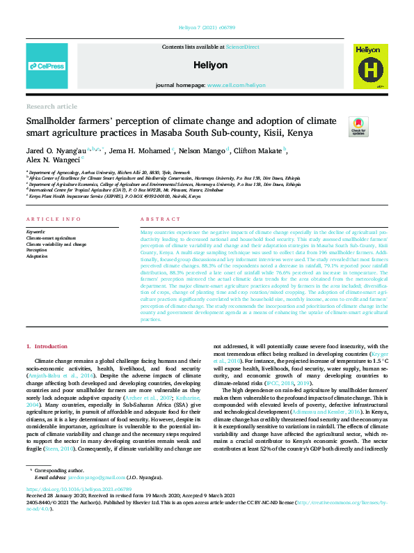 (PDF) Smallholder farmers’ perception of climate change and adoption of ...