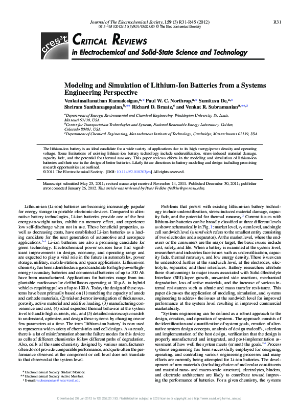 (PDF) Modeling and simulation of lithium-ion batteries