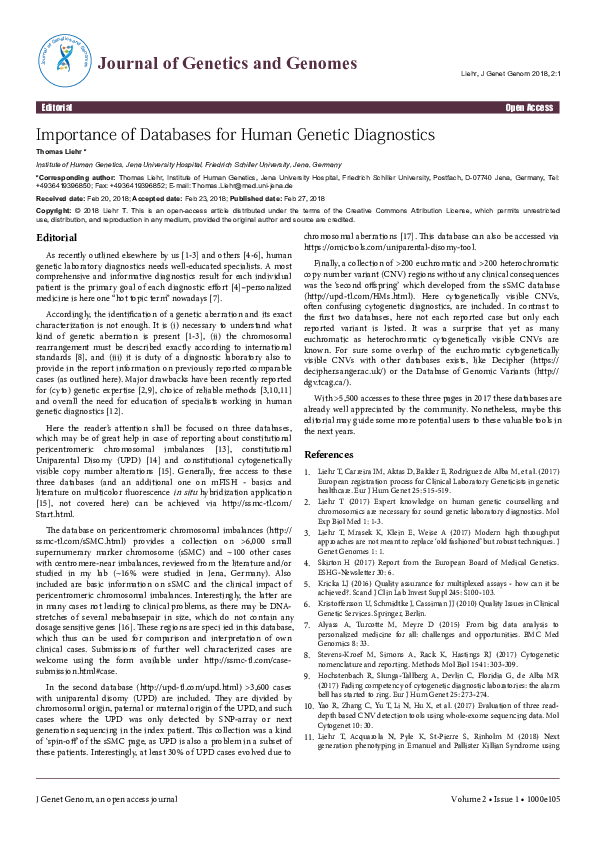(PDF) Importance of Databases for Human Genetic Diagnostics