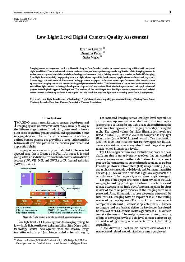 (PDF) Low light level digital camera quality assessment