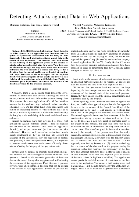 (PDF) Detecting attacks against data in web applications