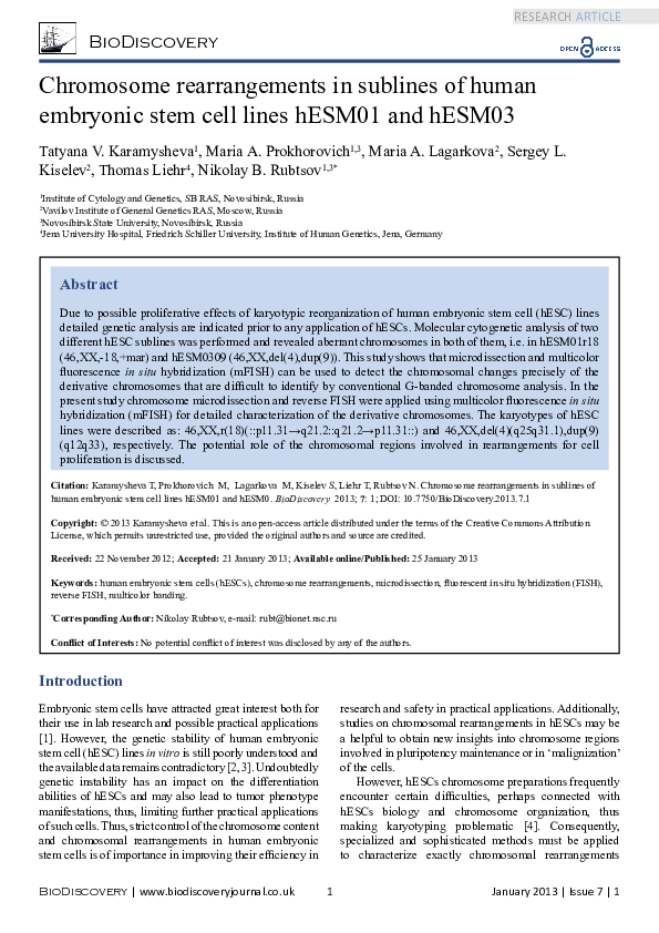(PDF) Chromosome rearrangements in sublines of human embryonic stem ...