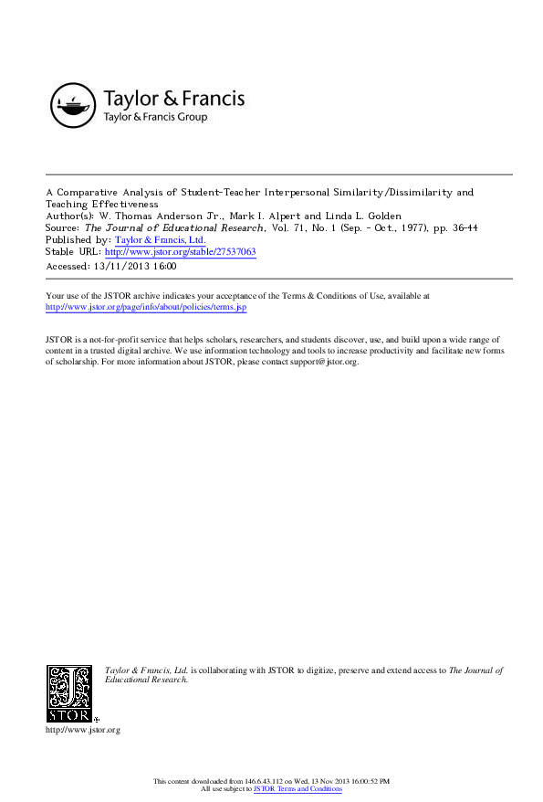 (PDF) A Comparative Analysis of Student-Teacher Interpersonal ...
