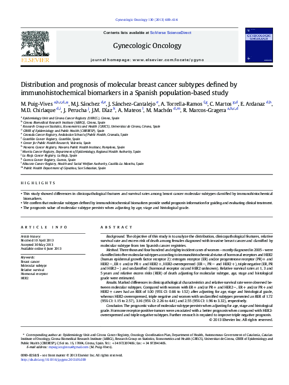 (PDF) Distribution and prognosis of molecular breast cancer subtypes ...