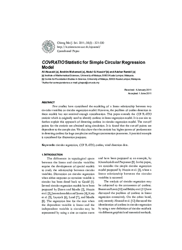 (PDF) COVRATIO Statistic for Simple Circular Regression Model