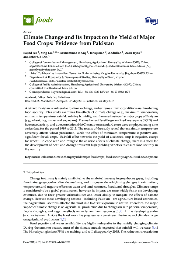 (PDF) Climate Change and Its Impact on the Yield of Major Food Crops ...
