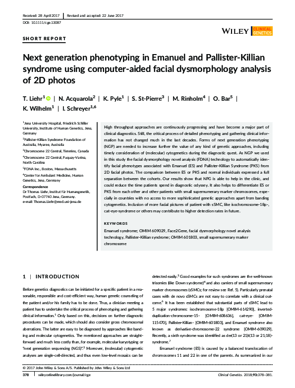 (PDF) Next generation phenotyping in Emanuel and Pallister Killian ...