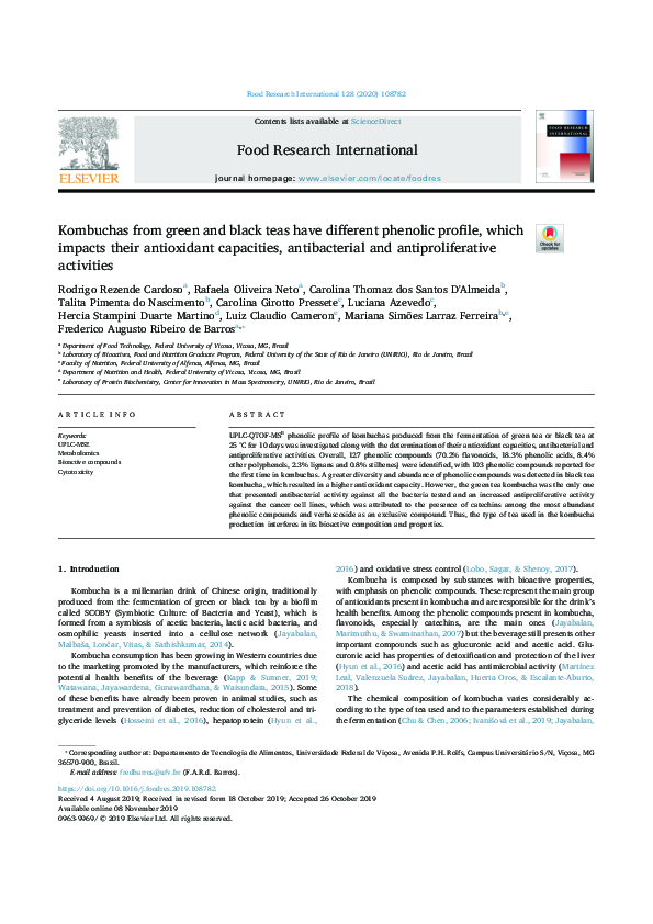 (PDF) Kombuchas from green and black teas have different phenolic ...