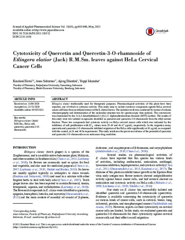 (PDF) Cytotoxicity of Quercetin and Quercetin-3-O-rhamnoside of ...