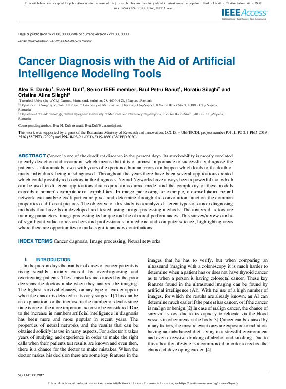 (PDF) Cancer Diagnosis with the Aid of Artificial Intelligence Modeling ...