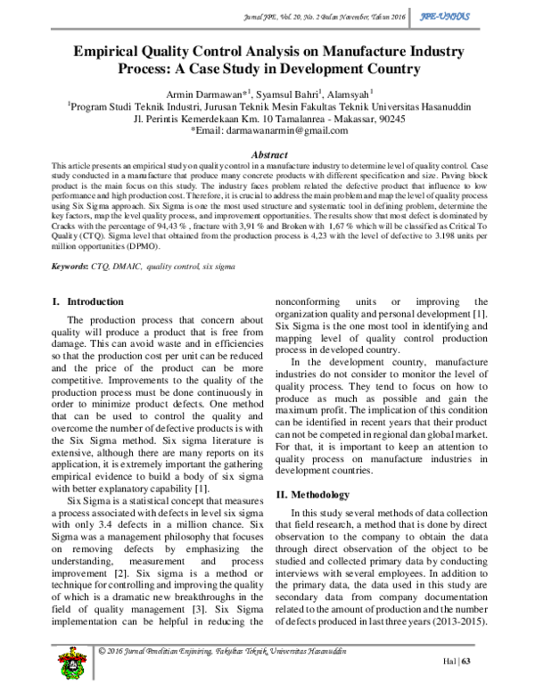 (PDF) Empirical Quality Control Analysis on Manufacture Industry ...