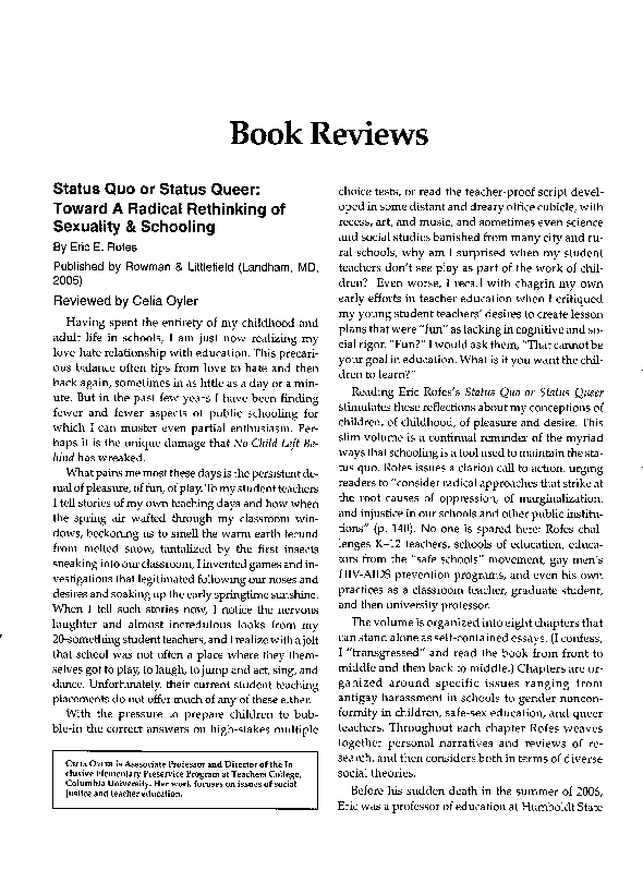 (PDF) Reading Eric Rofes, a book review of Status quo or status queer ...