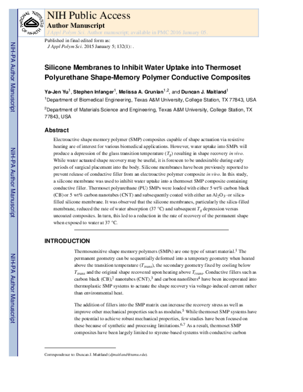 (PDF) Silicone membranes to inhibit water uptake into thermoset polyurethane shapememory