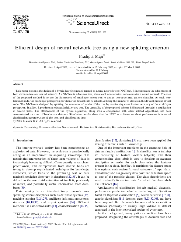 (PDF) Efficient design of neural network tree using a new splitting ...