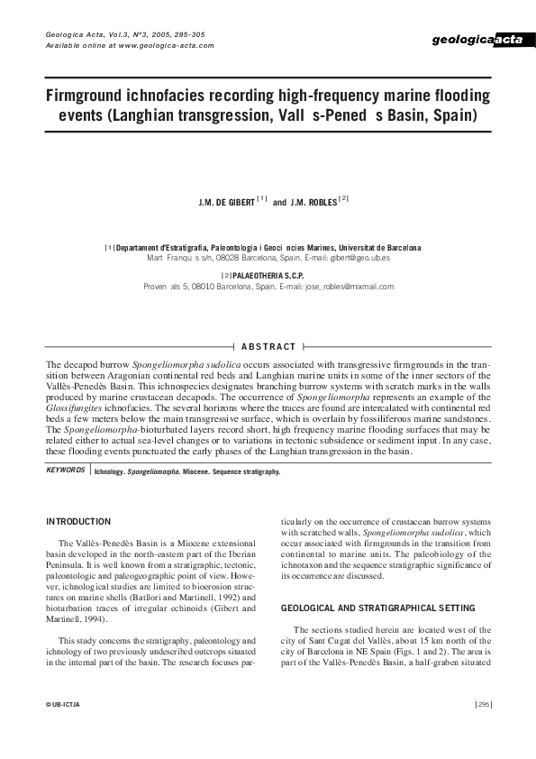 Pdf Firmground Ichnofacies Recording High Frequency Marine Flooding Events Langhian Transgression Valles Penedes Basin Spain Jordi M De Gibert Academia Edu