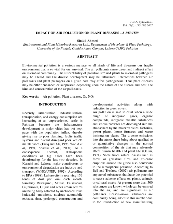 (PDF) Impact of Air Pollution on Plant Diseases – a Review