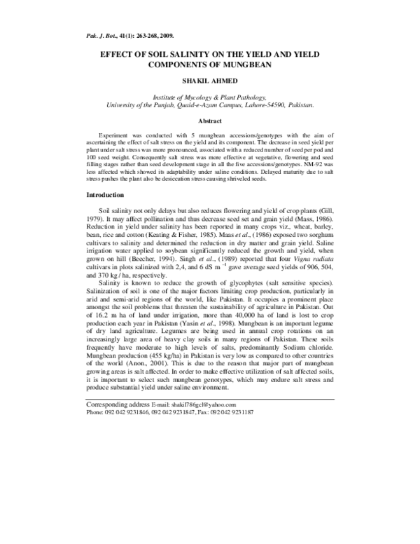 (PDF) Effect of Soil Salinity on the Yield and Yield Components of Mungbean