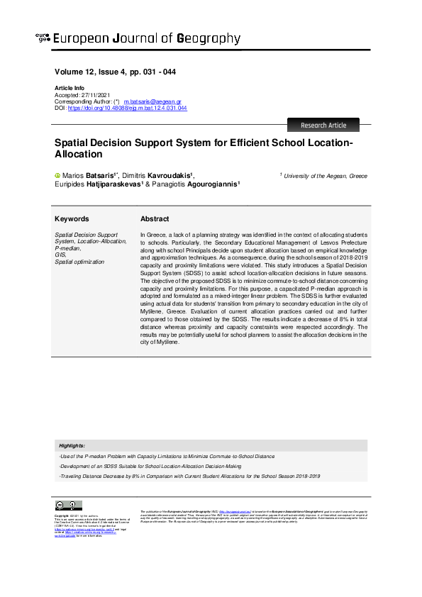(PDF) Spatial Decision Support System for Efficient School Location ...