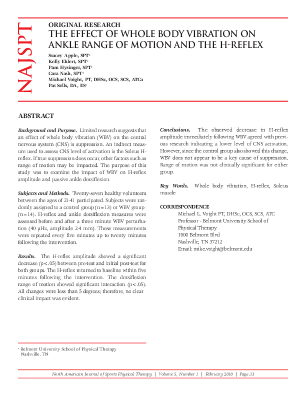 (PDF) The Effect of Whole Body Vibration on Ankle Range of Motion and ...