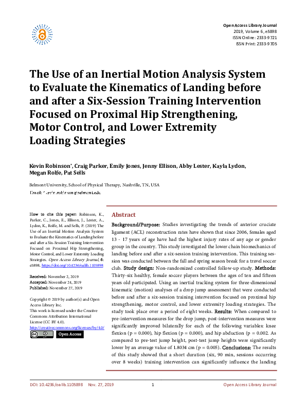 (PDF) The Use of an Inertial Motion Analysis System to Evaluate the ...