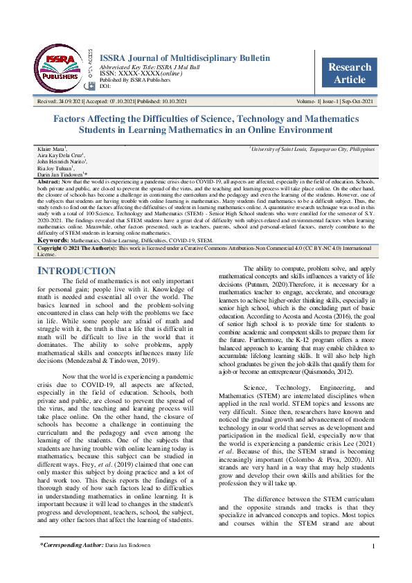 (PDF) Factors Affecting the Difficulties of Science, Technology and ...