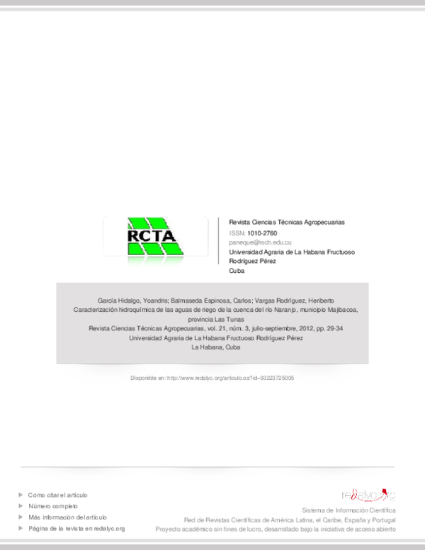(PDF) Caracterización hidroquímica de las aguas de riego de la cuenca ...