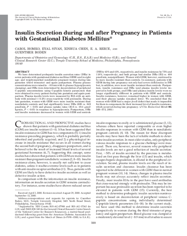 (PDF) Insulin Secretion during and after Pregnancy in Patients with ...