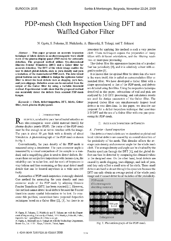 (PDF) PDP-mesh Cloth Inspection Using DFT and Waffled Gabor Filter