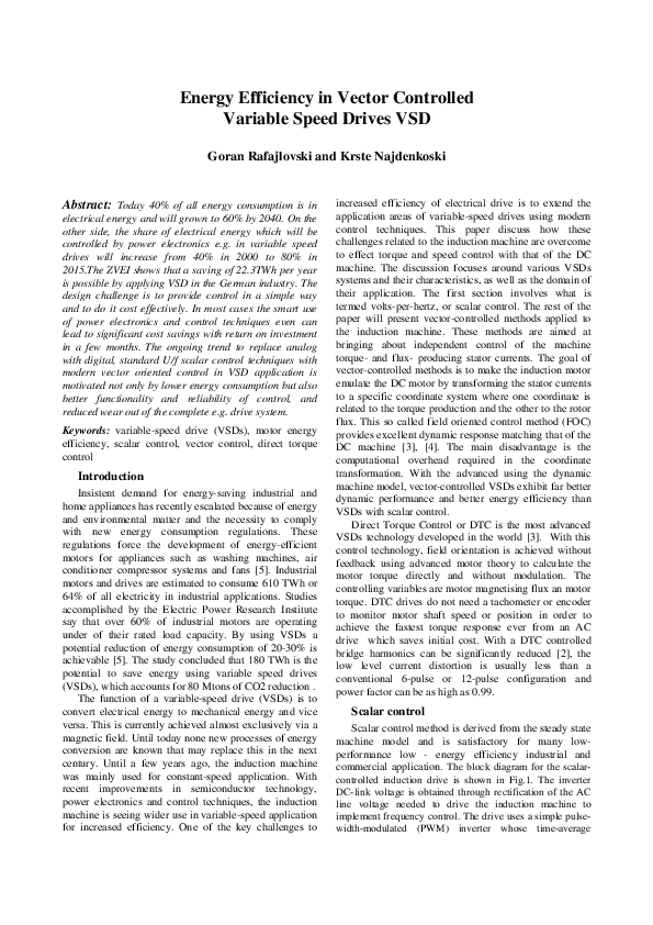 (PDF) Energy Efficiency in Vector Controlled Variable Speed Drives VSD