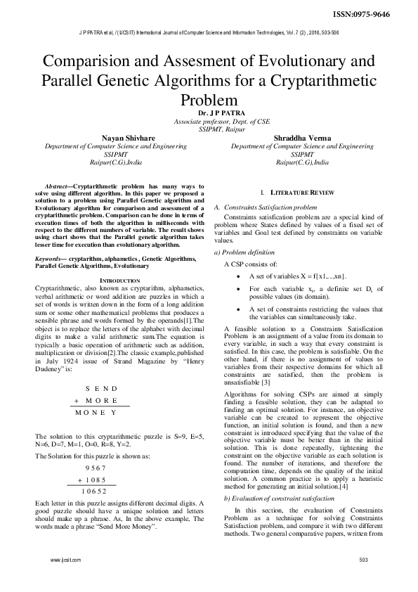 (PDF) Comparision and Assesment of Evolutionary and Parallel Genetic ...