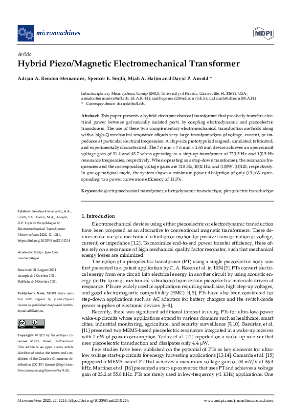 (PDF) Hybrid Piezo/Magnetic Electromechanical Transformer