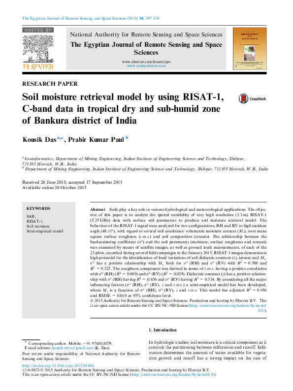 (PDF) Soil moisture retrieval model by using RISAT-1, C-band data in ...