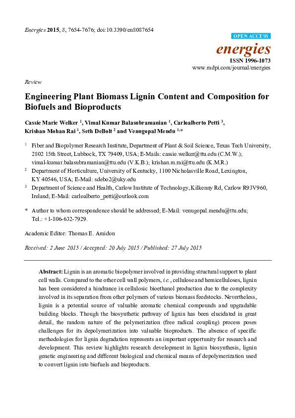 (PDF) Engineering Plant Biomass Lignin Content and Composition for ...