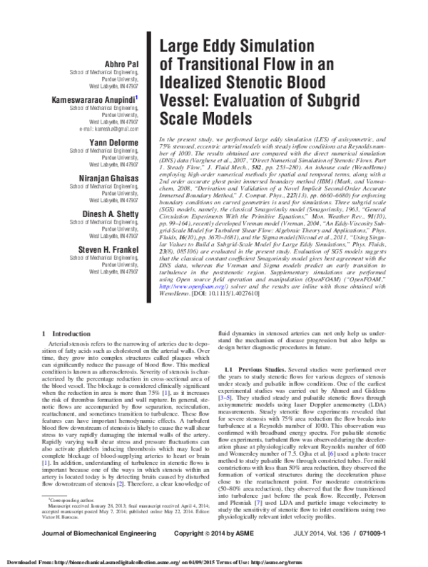 (PDF) Large Eddy Simulation of Transitional Flow in an Idealized ...