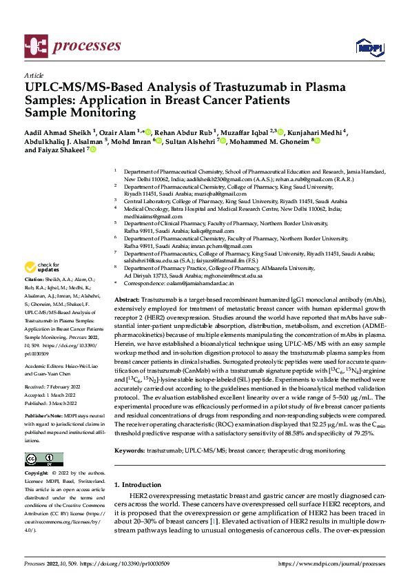 (PDF) UPLC-MS/MS-Based Analysis of Trastuzumab in Plasma Samples ...